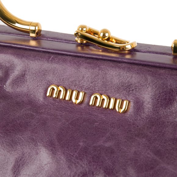 Miu Miu Purple Distressed Leather Frame Bag - Picture 6 of 10